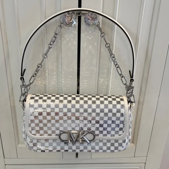 NWOT Michael Kors Sequin Silver and White Bag - Picture 13 of 16